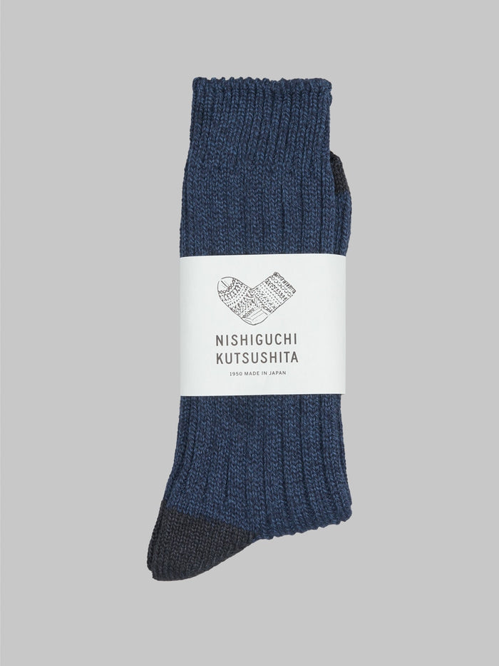 nishiguchi kutsushita luxurious cotton ribbed socks denim