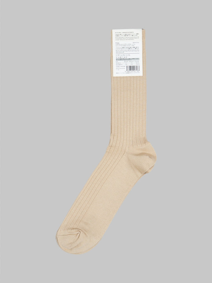 Nishiguchi Kutsushita Silk Cotton Ribbed Socks Beige - Redcast Heritage Co.