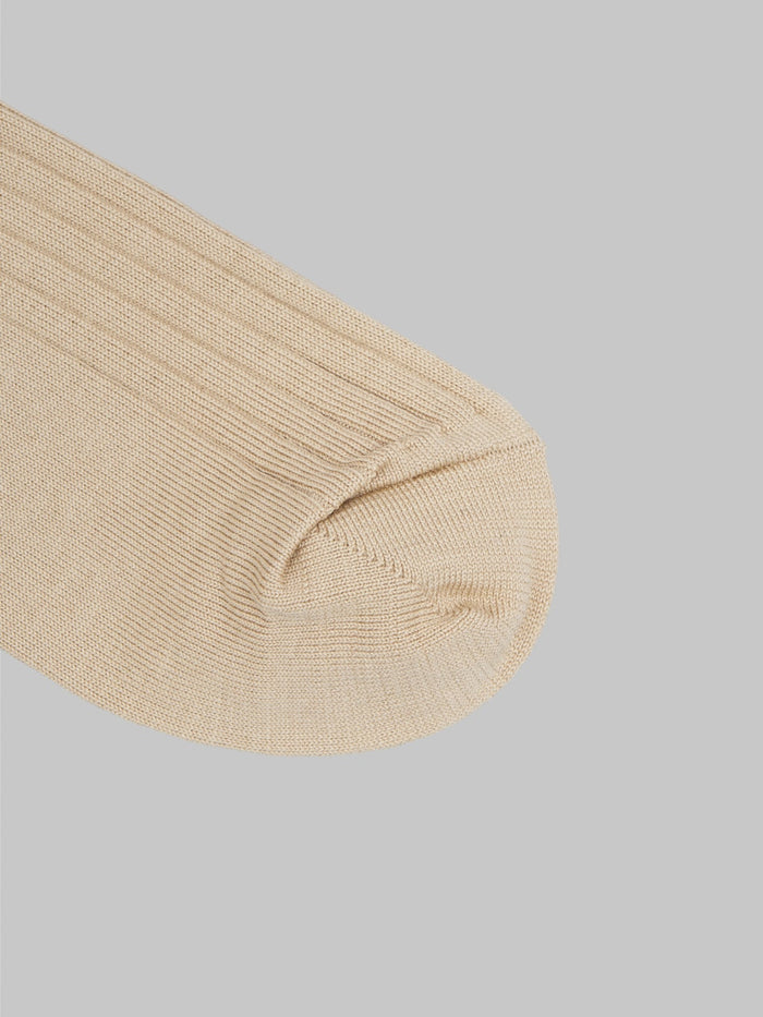 Nishiguchi Kutsushita Silk Cotton Ribbed Socks Beige - Redcast Heritage Co.