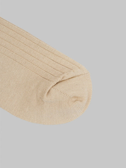 Nishiguchi Kutsushita Silk Cotton Ribbed Socks Beige - Redcast Heritage Co.