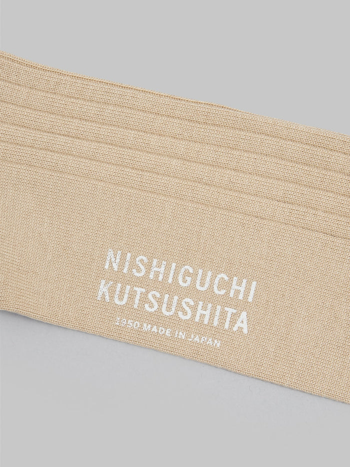 Nishiguchi Kutsushita Silk Cotton Ribbed Socks Beige - Redcast Heritage Co.