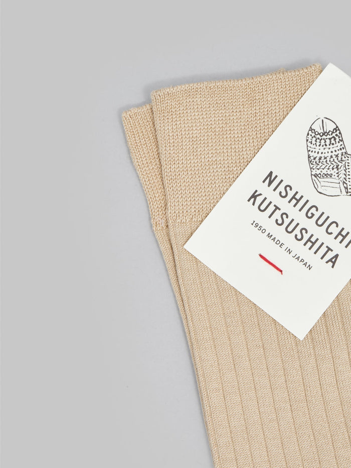 Nishiguchi Kutsushita Silk Cotton Ribbed Socks Beige - Redcast Heritage Co.