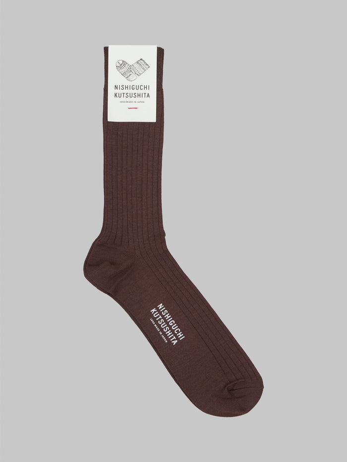 nishiguchi kutsushita silk cotton ribbed socks brown