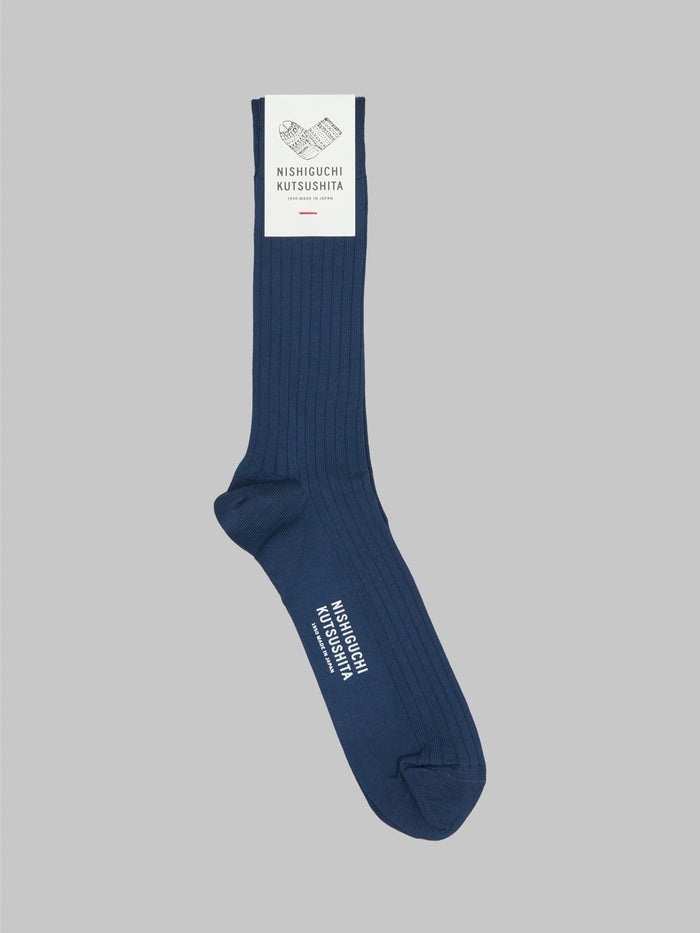 nishiguchi kutsushita silk cotton ribbed socks navy