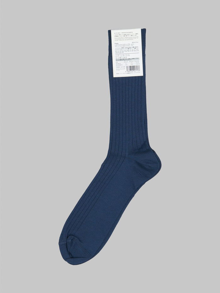 nishiguchi kutsushita silk cotton ribbed socks navy composition