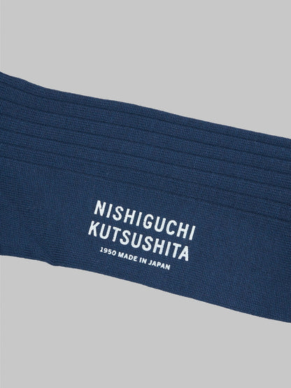 nishiguchi kutsushita silk cotton ribbed socks navy stamped logo