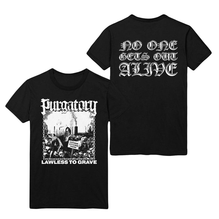 purgatory No One Gets Out Alive - Black T-Shirt front and back