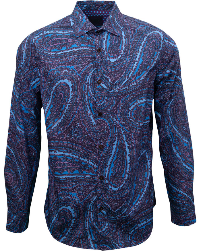 NORMAN CASERTA PAISLEY SHIRT - NAVY