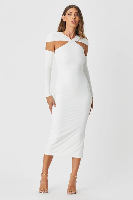 Novah White Cutout Midi Dress