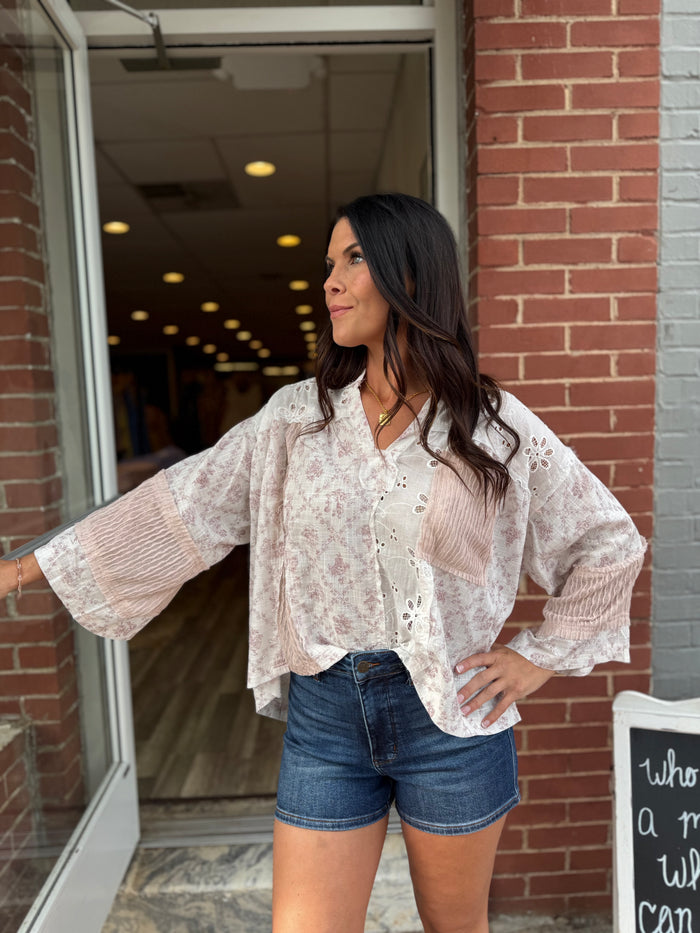 Off White/Pink Eyelet Top