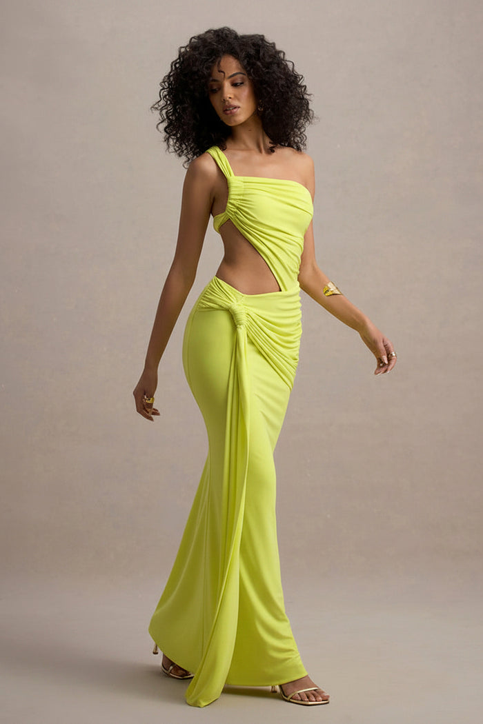 One-Shoulder Draped Cutout Evening Gown