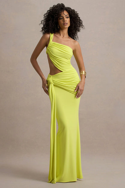 One-Shoulder Draped Cutout Evening Gown