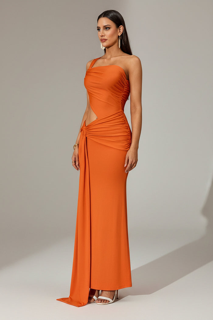 One-Shoulder Draped Cutout Maxi Dress