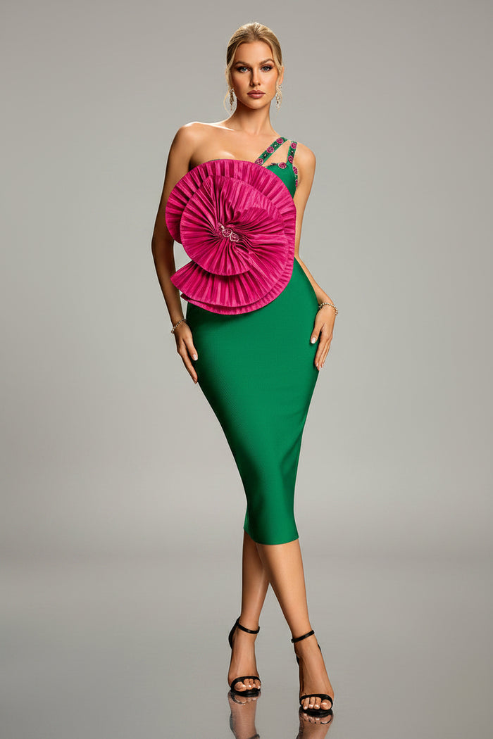 One-Shoulder Floral Statement Cocktail Dress