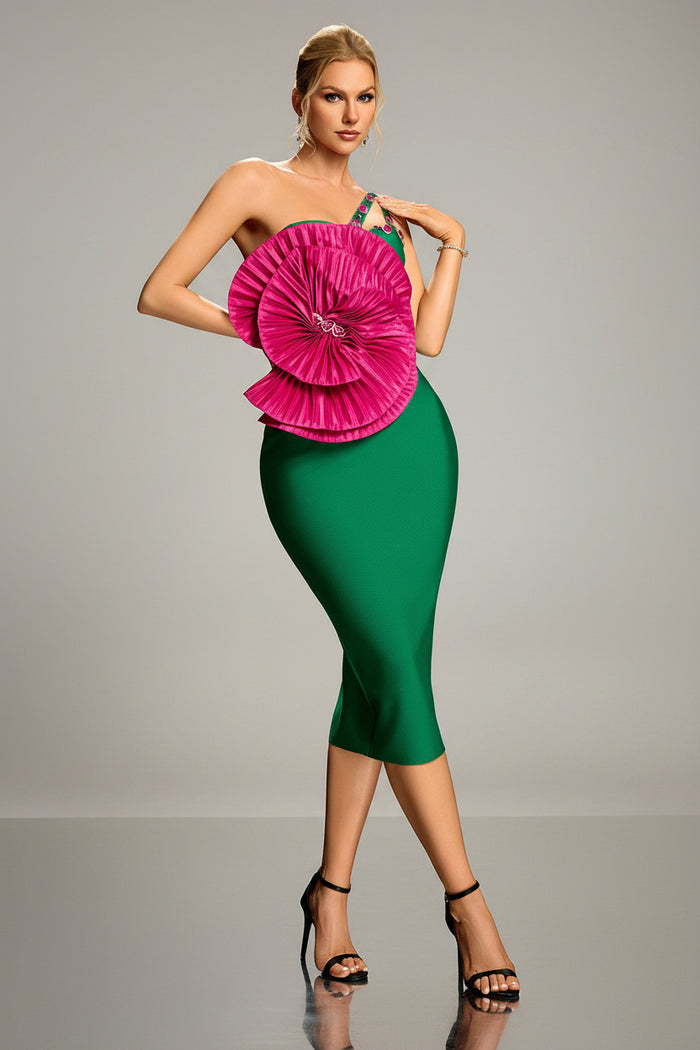 One-Shoulder Floral Statement Cocktail Dress