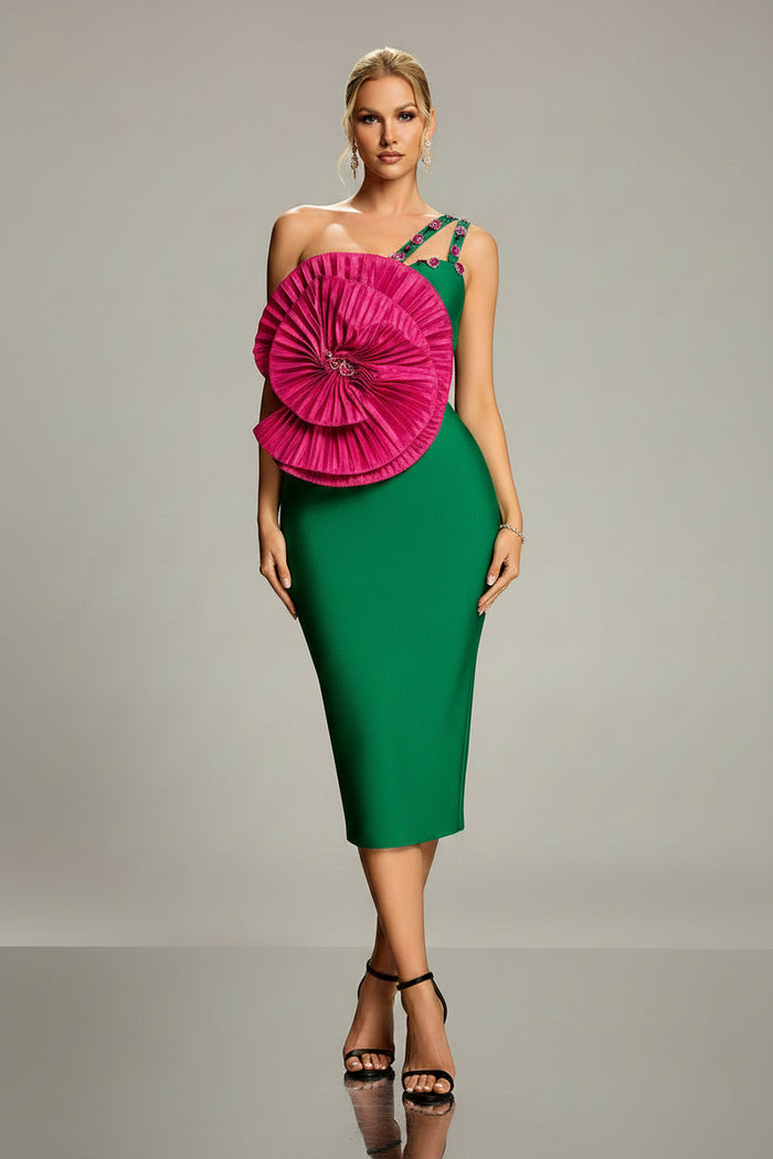 One-Shoulder Floral Statement Cocktail Dress