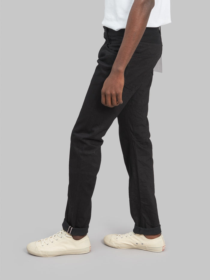 oni 642 jet black denim 13oz relaxed tapered selvedge jeans style