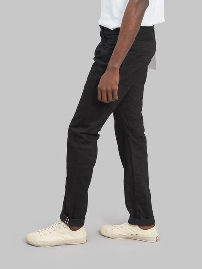oni 642 jet black denim 13oz relaxed tapered selvedge jeans style
