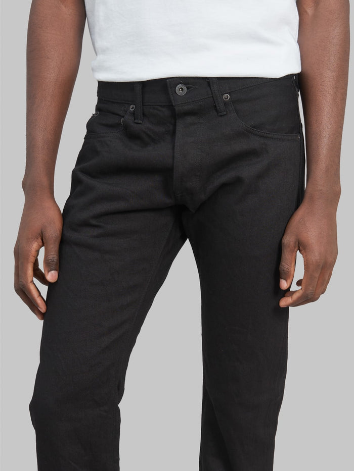 oni 642 jet black denim 13oz relaxed tapered selvedge jeans waist