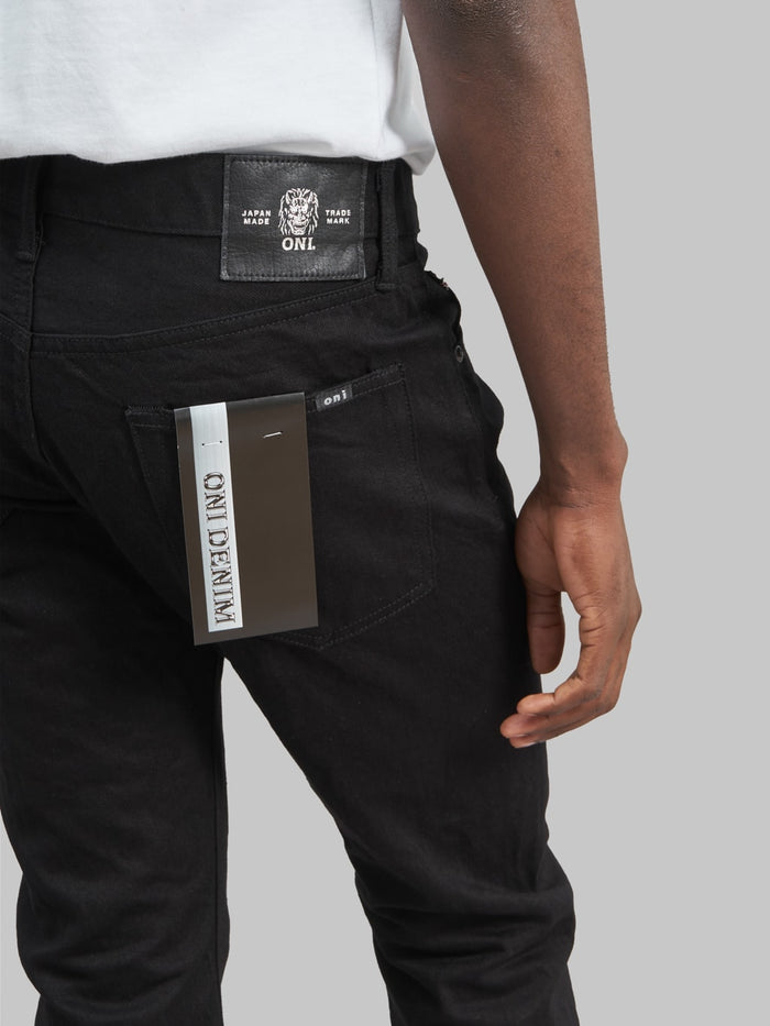 oni 642 jet black denim 13oz relaxed tapered selvedge jeans pocket