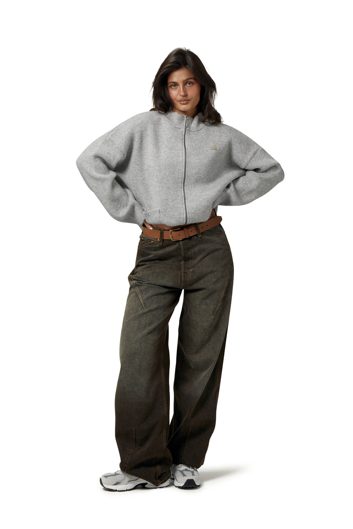 Originals Knit Zip Up in Light Grey
