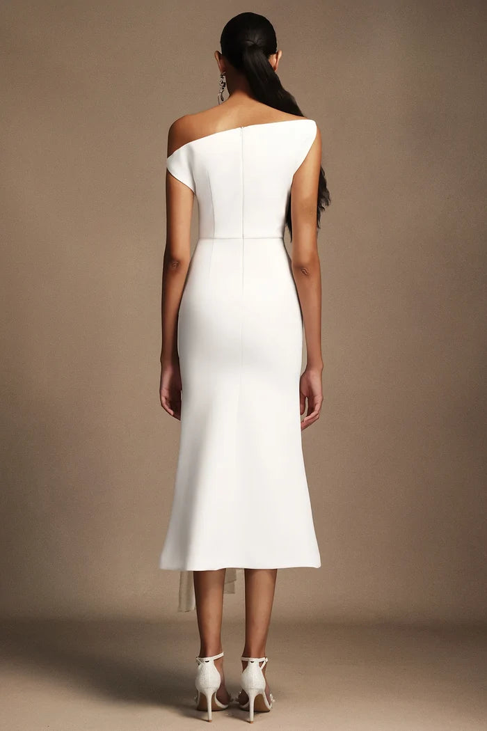 Pauline White Draped Midi Dress