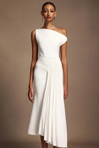 Pauline White Draped Midi Dress