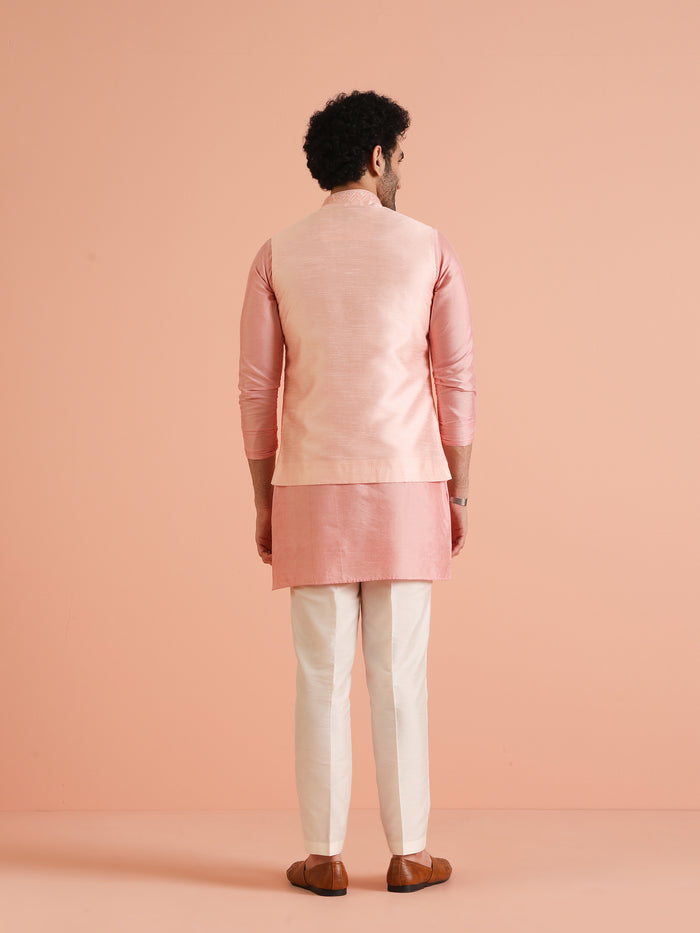 Peach Mirror Work Nehru Jacket