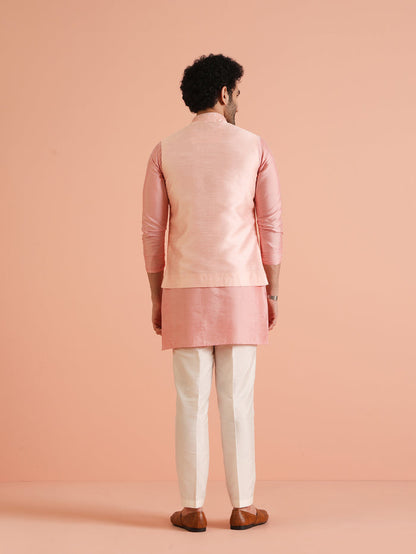 Peach Mirror Work Nehru Jacket