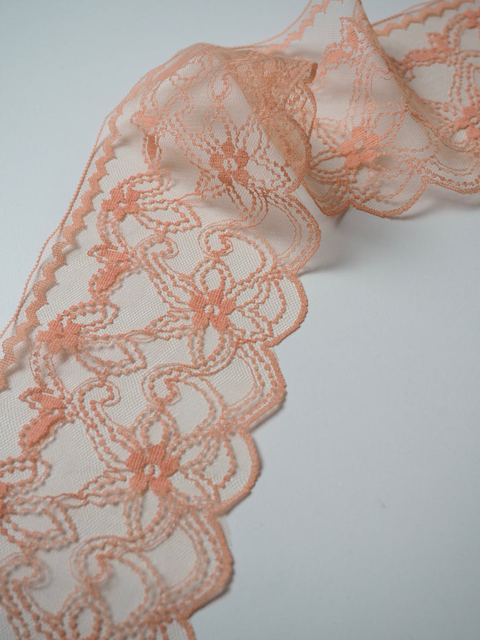 Peach Orange Ribbon Floral Lace Trim 8.5cm
