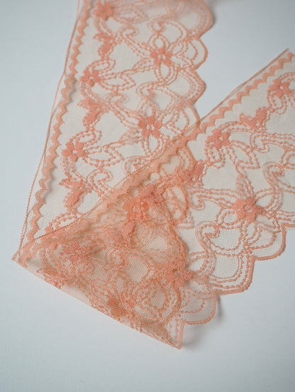 Peach Orange Ribbon Floral Lace Trim 8.5cm