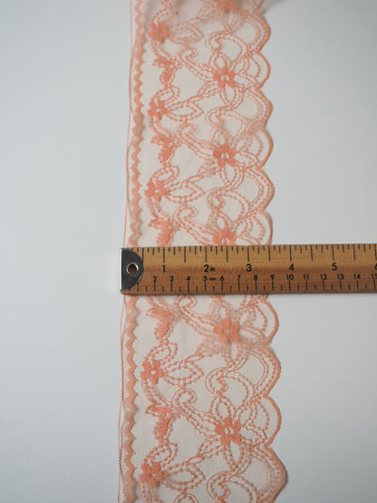 Peach Orange Ribbon Floral Lace Trim 8.5cm