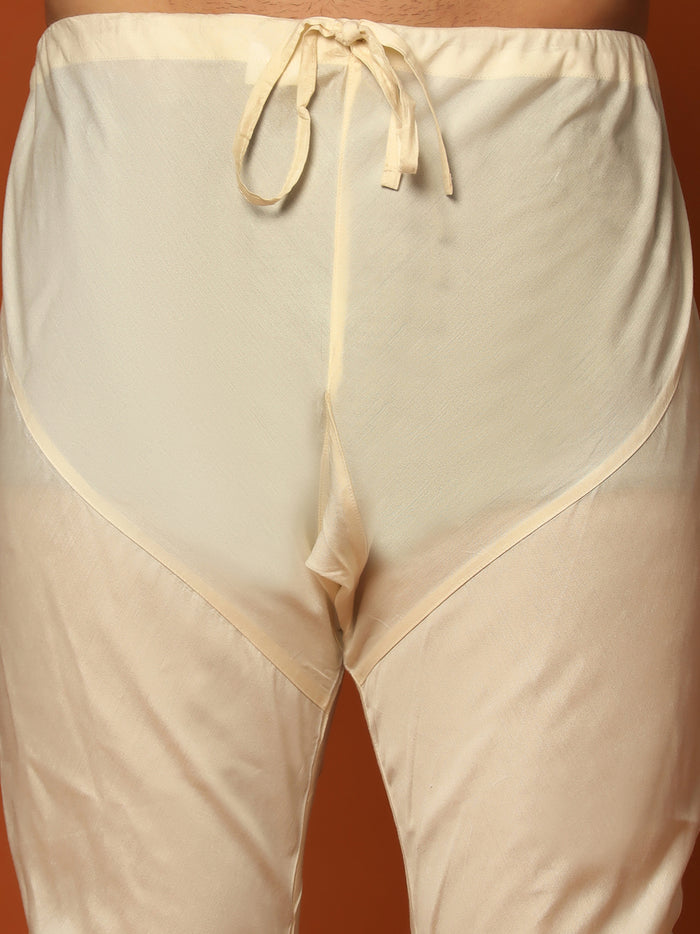 Peach Silk Blend Textured Nehru Jacket Kurta Churidar