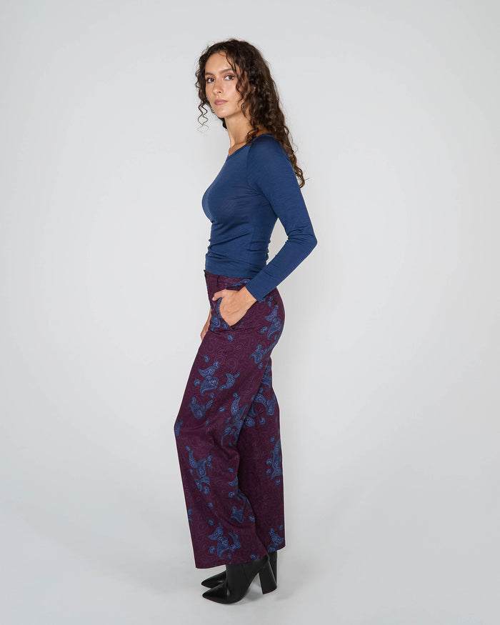 PHILLIS MONTGAT PAISLEY TAILORED PANT - PLUM