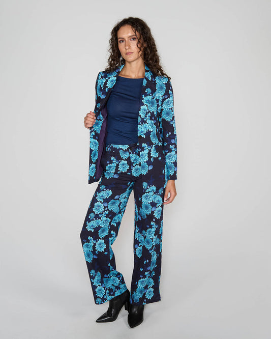 PHILLIS SERIOUS FLORAL TAILORED PANT - NAVY