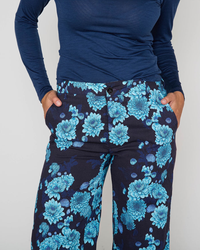 PHILLIS SERIOUS FLORAL TAILORED PANT - NAVY