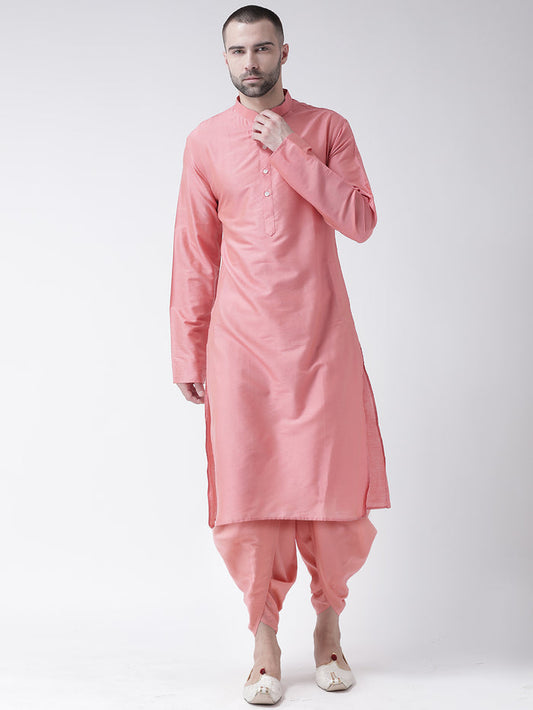 Pink Art Silk Solid Long Kurta.