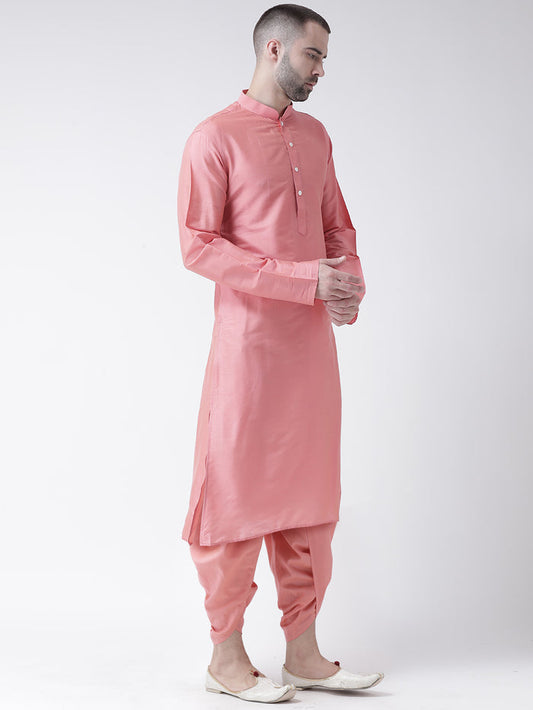 Pink Art Silk Solid Long Kurta.
