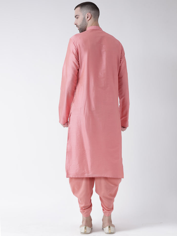 Pink Art Silk Solid Long Kurta.