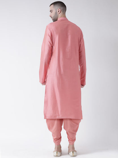 Pink Art Silk Solid Long Kurta.