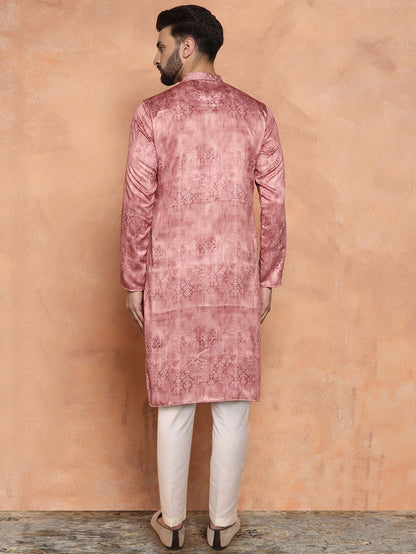 Pink Cotton Blend Metallic Kurta Trouser Set
