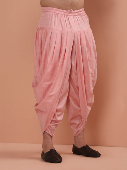 Pink Cotton Silk Printed Sherwani Kurta Dhoti Set