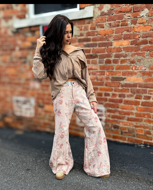 Pink Flower Print Pants