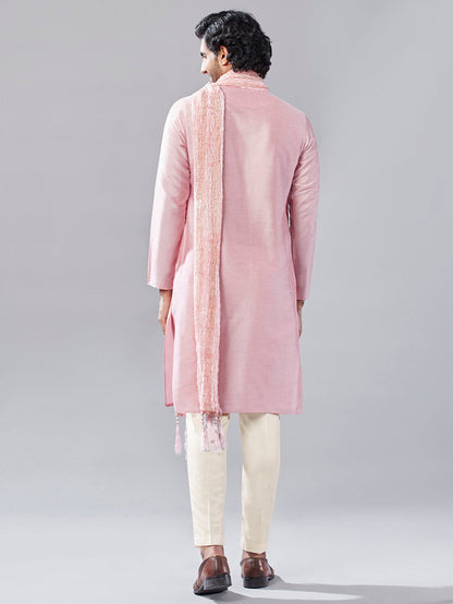 Pink Indo-Western Kurta Trouser Set with Dupatta