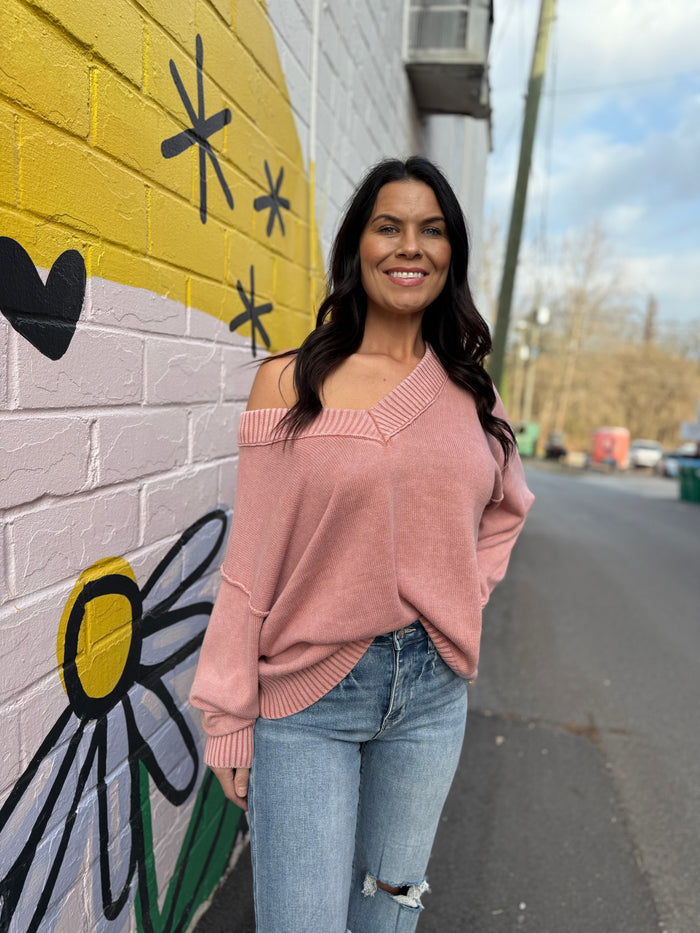 Pink OS Vneck Sweater