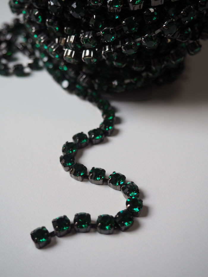 Preciosa Emerald Crystal + Gunmetal Cup Chain - 5mm