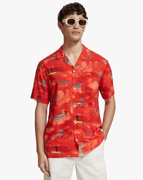 Printed Viscose Short Sleeve Shirt