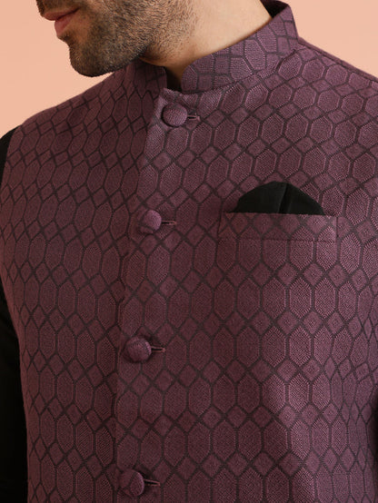 Purple Silk Blend Geometric Nehru Jacket