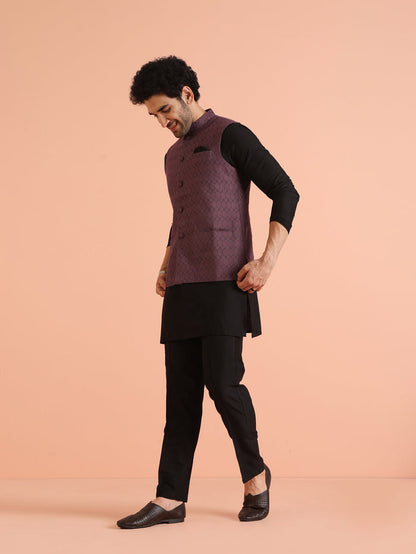 Purple Silk Blend Geometric Nehru Jacket