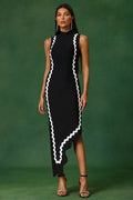 Rachel Asymmetrical Contrast Trim Midi Dress